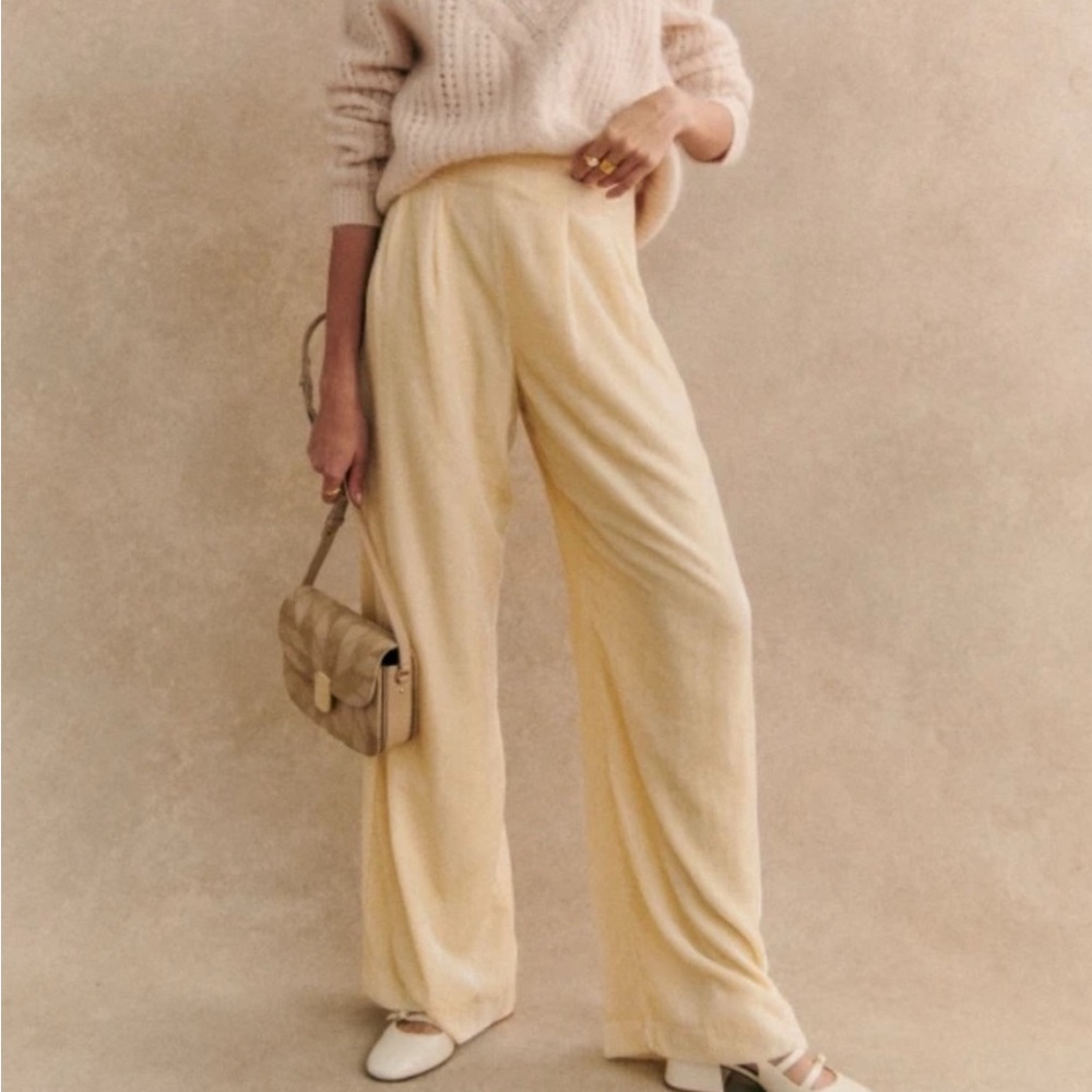 Sezane Malone Velvet Cream Pants Size 4 US